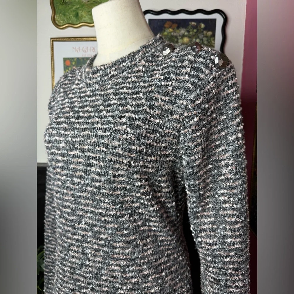 RINASCIMENTO Sequins Striped Tweed Long Sleeve Top Mock Neck Sz XL